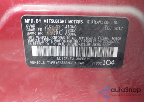 2018 Mitsubishi Mirage G4 Se z USA, uszkodzony, nr VIN ML32F4FJ1JHF08792